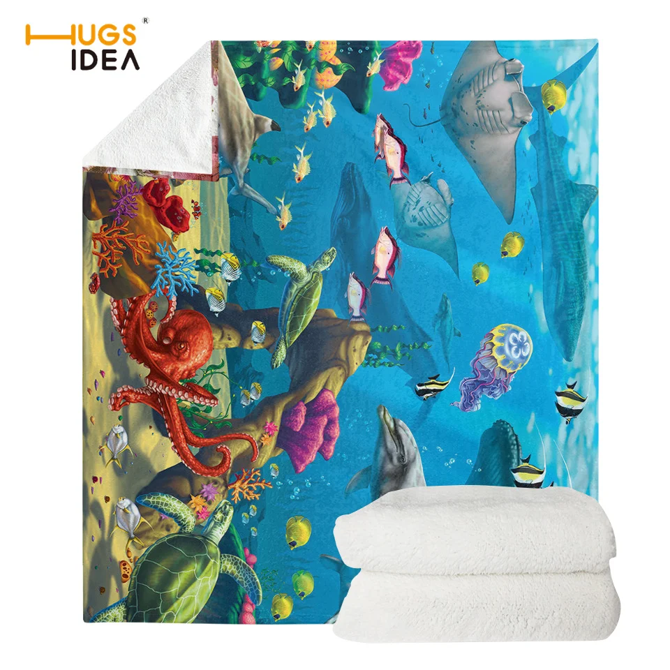 

Флисовое одеяло HUGSIDEA, теплое одеяло для спальни, покрывало для кровати, дивана, красивое Подводное одеяло с животными, супермягкое одеяло