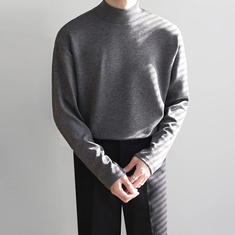 

Autumn Winter Basic Tops Half High Collar Base Causal Cotton Long Sleeve T-shirt 2021 New Korean Fashion Clothes 9Y5270