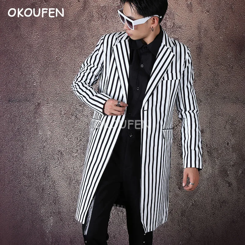

Мужская осенняя куртка для ночного клуба парикмахерский костюм новый мужской полосатый костюм