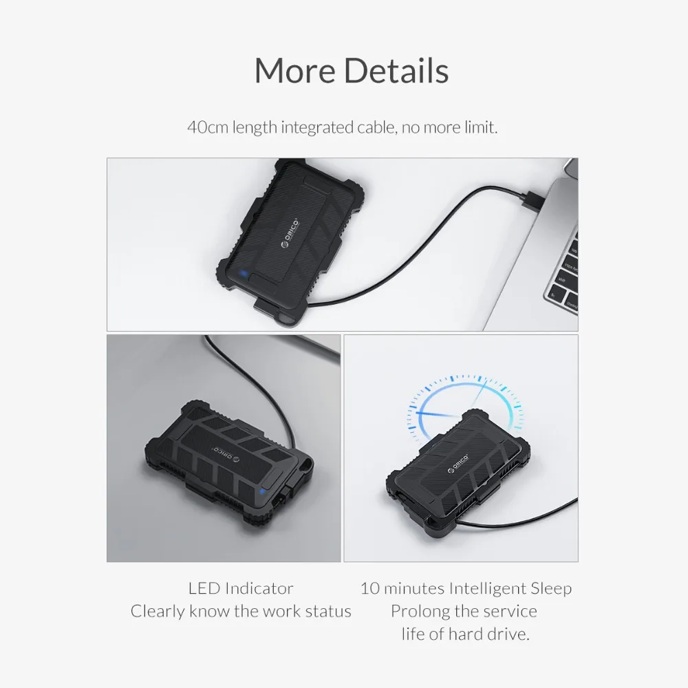 ORICO 2,5 дюймов USB3.0 HDD чехол с крюком для наружного водонепроницаемого ударопрочного пылезащитного жесткого диска коробка для жесткий диск, SSD, корпус