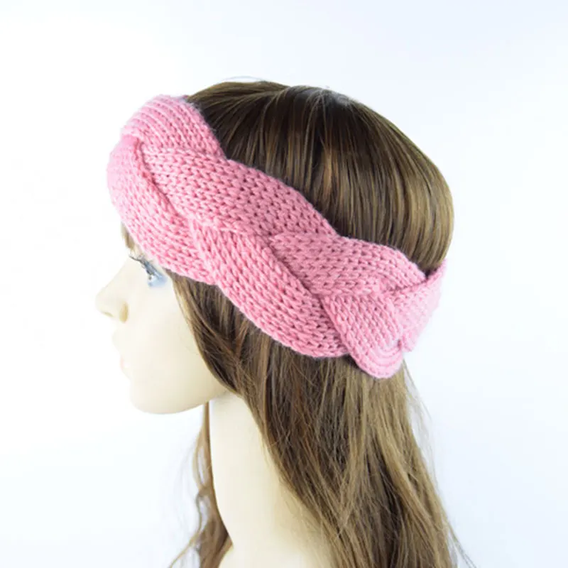 Модная зимняя теплая повязка на голову с ушами вязаная крючком аксессуары для