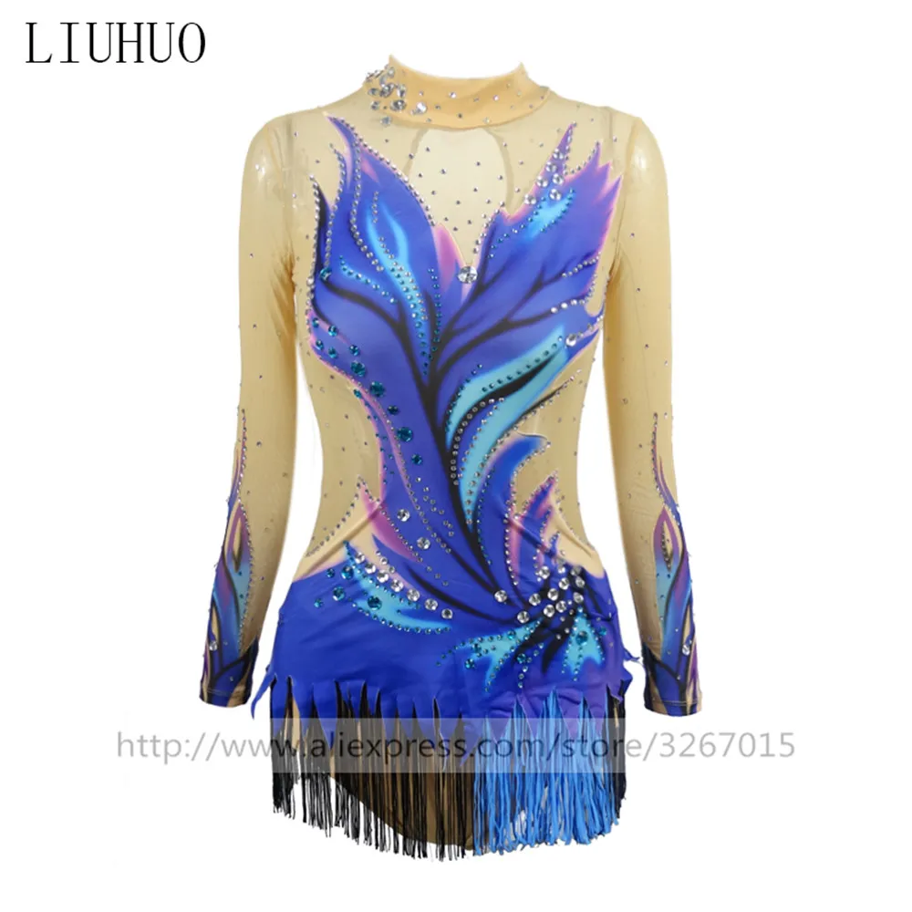 

LIUHUO платье для фигурного катания женское трико для девочек выступление в катании на коньках для соревнований по художественной гимнастике танцевальный костюм синий