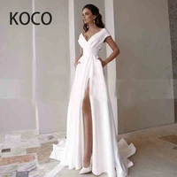 macdugal wedding dresses 2021 simple v neck chiffon off shoulder beach bride gown high split vestido de novia civil women skirt