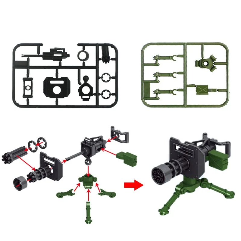 

Locking Military Blocks Gatling Machine Gun MOC Model Building Blocks Toys For Children SWAT Army Weapon Militarys Locking