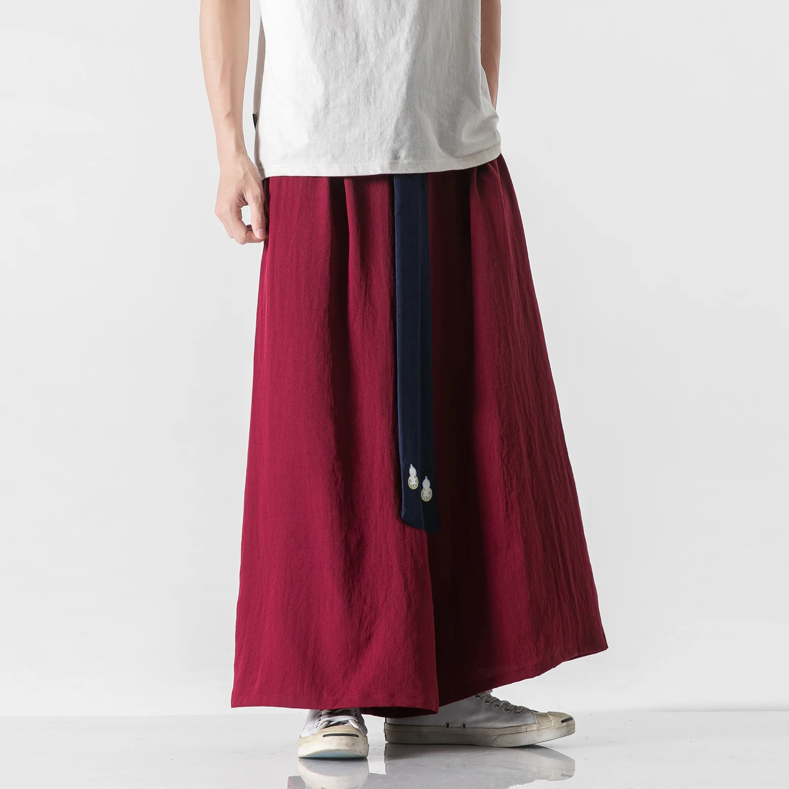 2021 летние мужские брюки из хлопка и льна с широкими штанинами повседневные в