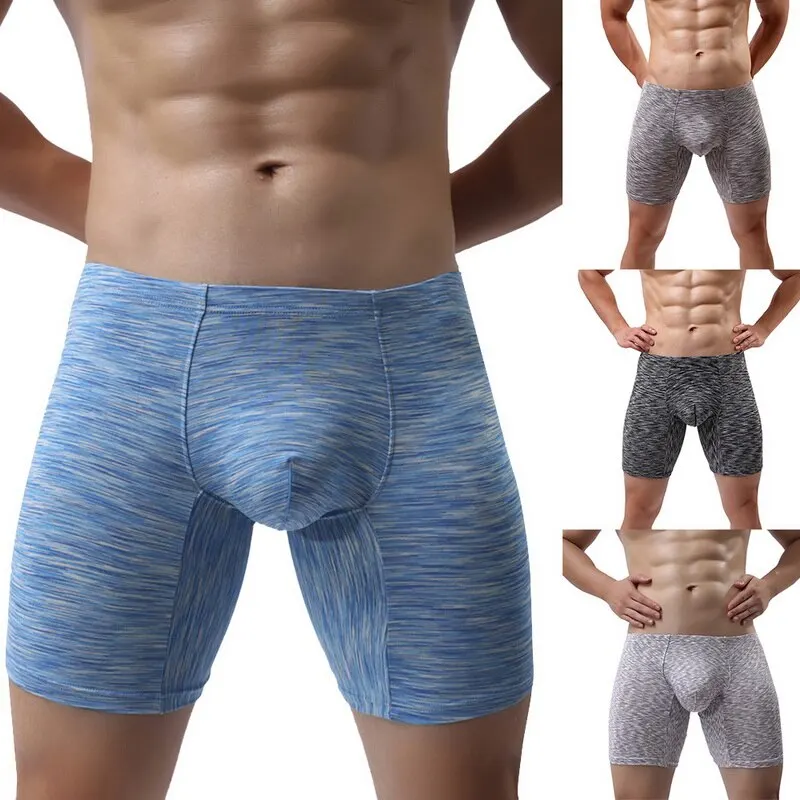 Мужские длинные трусы боксеры синие модные повседневные эластичные шорты для