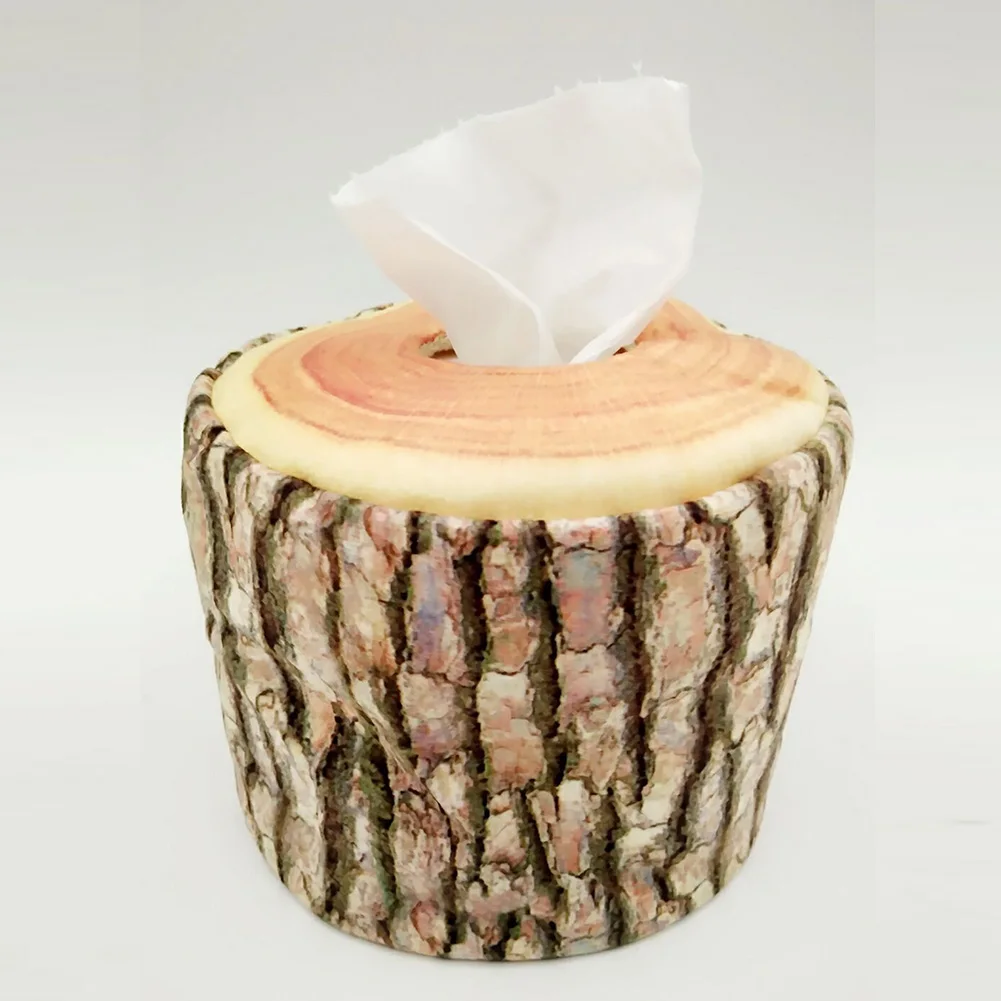 Arts Craft Party Short Plush Tree Bark Storage Washable Lightweight Decorative Simulation Tissue Box Office Napkin Paper Cover |