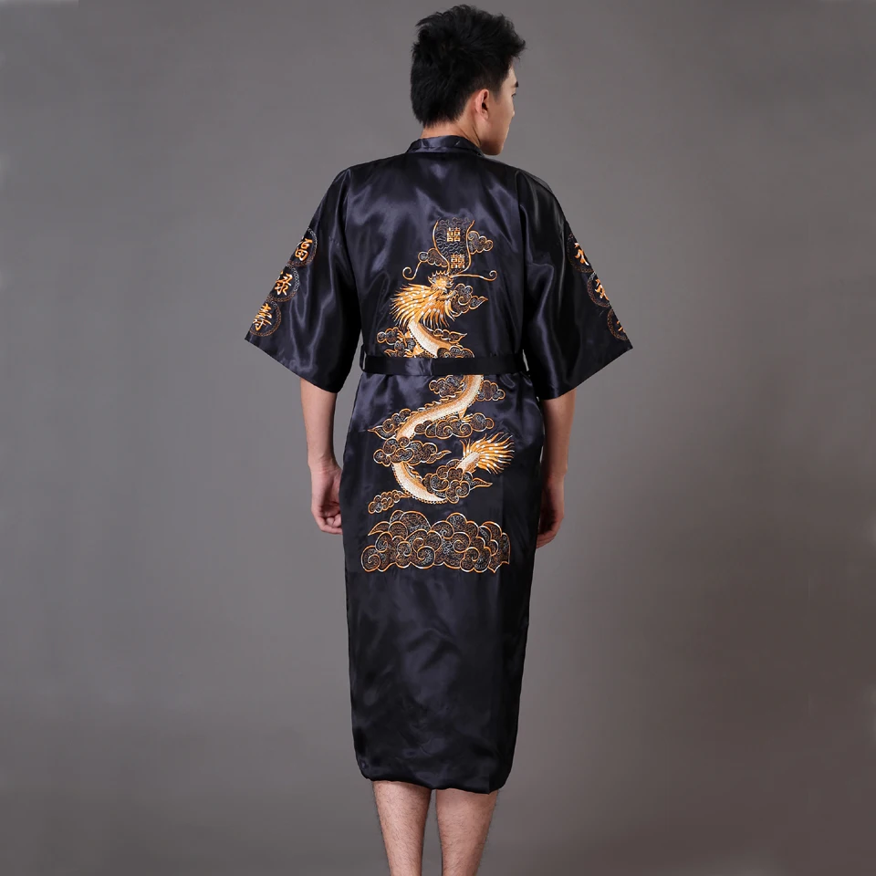 

Luxury Kimono Bathrobe Gown Home Clothing Oversize 3XL men Embroidery Chinese Dragon Robe Male Sleepwear Loose Nightwear