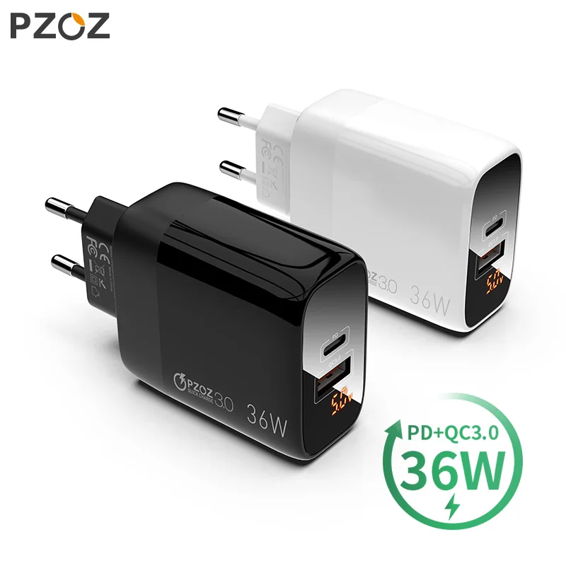 PZOZ PD 18 Вт Быстрая зарядка 3 0 USB зарядное устройство 36 светодиодный дисплей ЕС