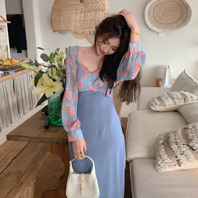 

Summer Patchwork Floral Dress Women Elegant Slim Fit Chic Print Sweet Dress Female High Street Casual Pretty Party Dress 2021