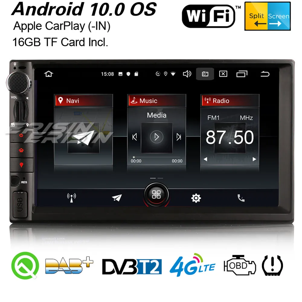 Erisin 2749 7 &quotCarplay Android 10 0 Универсальный 2Din DAB + GPS стерео SWC Bluetooth DVR WiFi 4G TPMS OBD2 DVB T2 USB