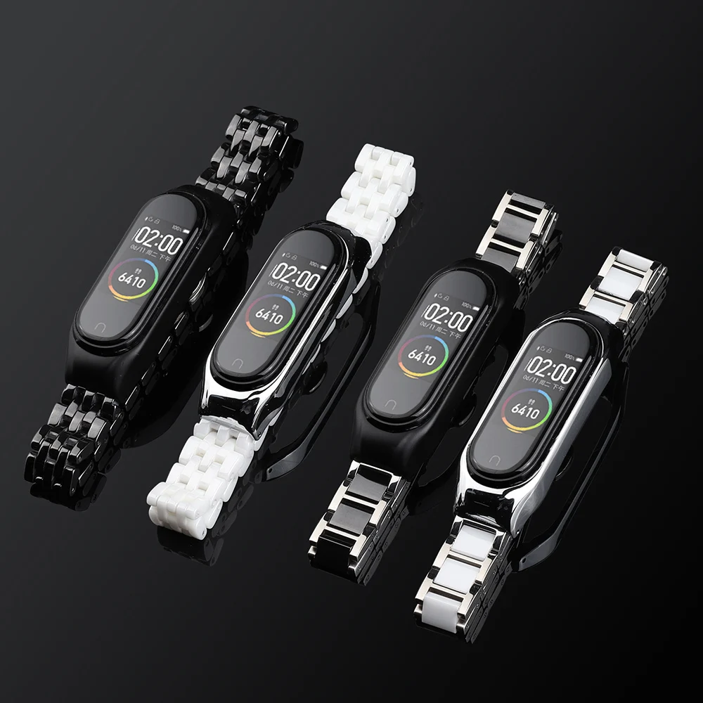 Luxury Ceramic Wistband for Xiaomi Mi Band 7 6 5 4 3 Watch Bracelet Replacement Strap for MIband Belt with Metal Bumper Frame