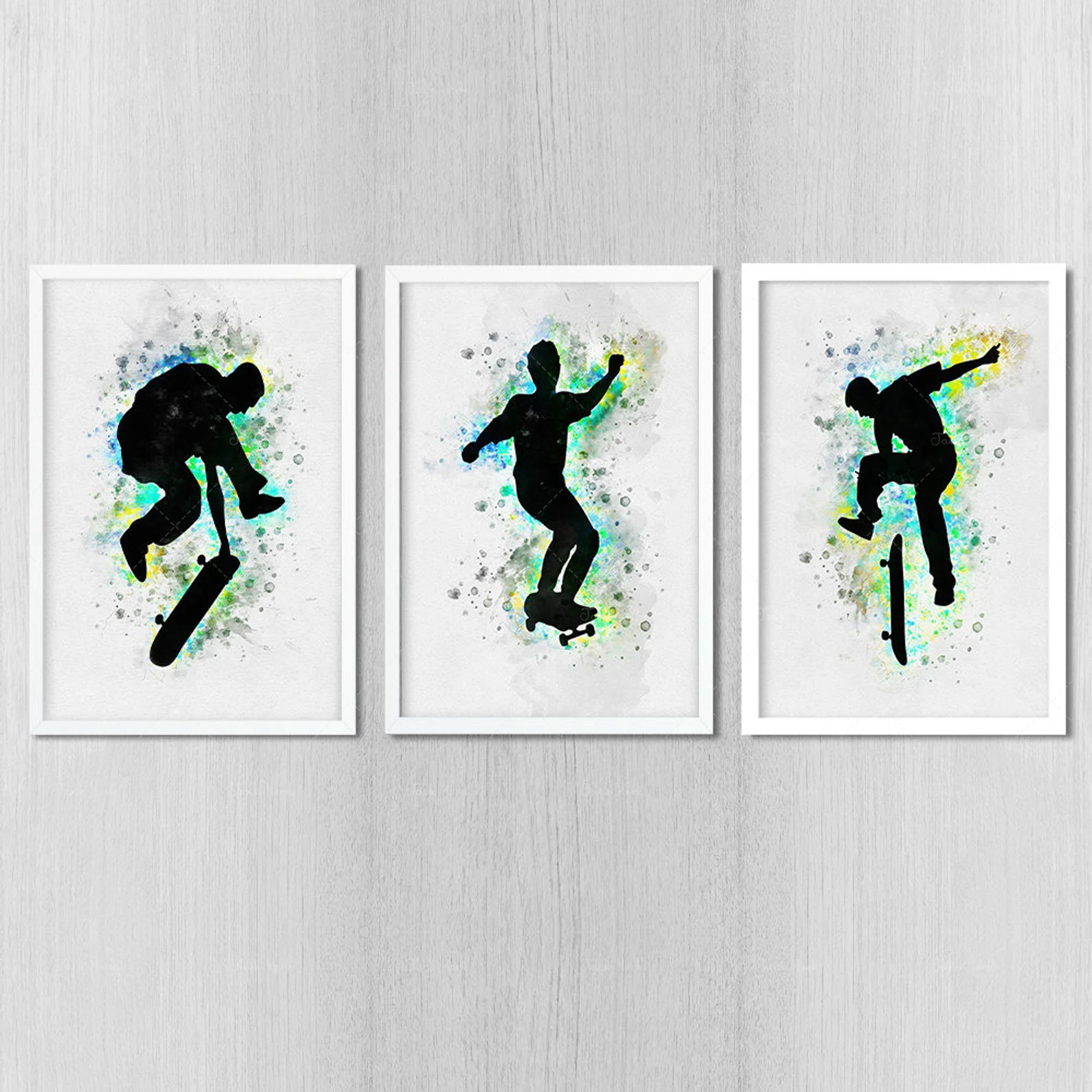 

Set of skateboard art posters wall decor boys room Valentines gift