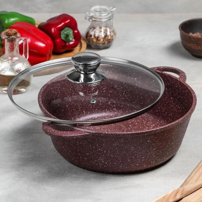 Жаровня ГОРНИЦА Шоколад 26×9 5 см стеклянная крышка МИКС | Дом и сад