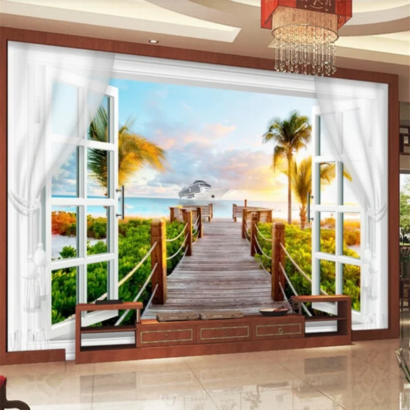 Фотообои beibehang на заказ фрески для гостиной пейзаж 3D оконные шторы Кокосовая