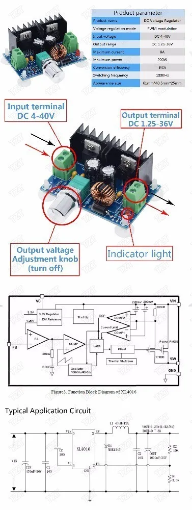 XL4016 XL4016E1 регулятор напряжения постоянного тока высокой мощности модуль