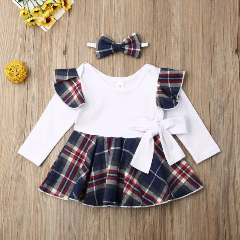 2019 Милая Рождественская Одежда для новорожденных девочек боди в клеточку с
