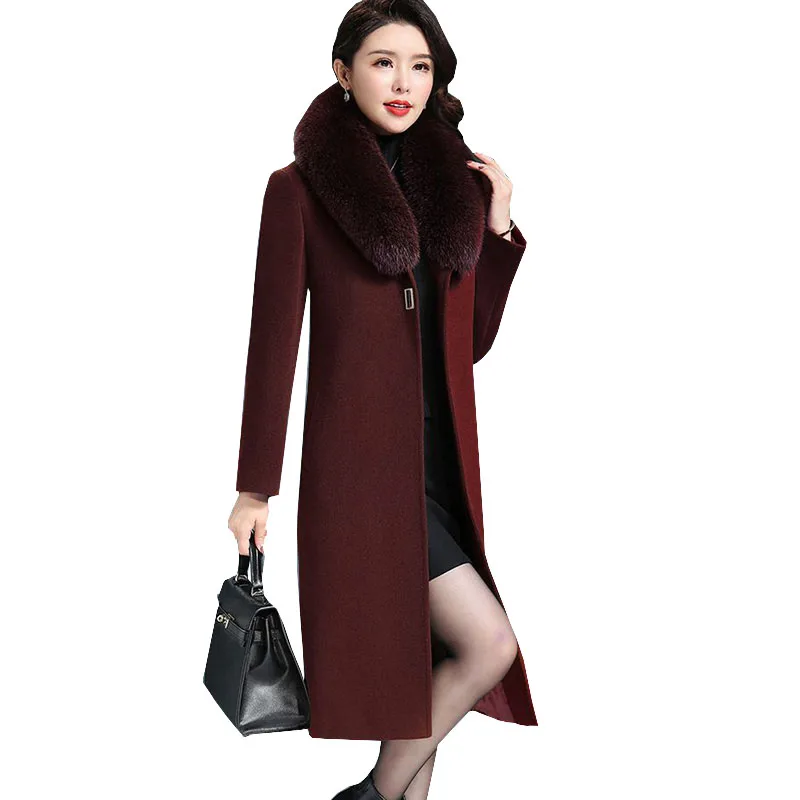 

Goddess Plus Size Loose Fox Large Fur Collar Cashmere Coat Autumn Winter 2022 New Trench Women Mother High-end Woolen Coats F216
