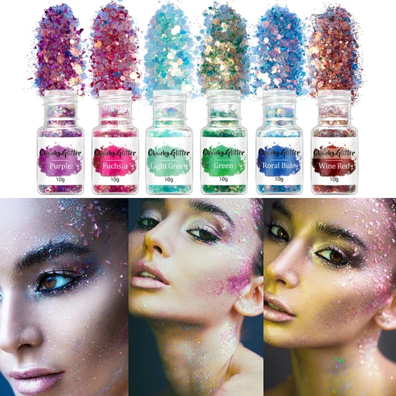 

12/18/24 Colors Chunky Glitter Sequins Mixed Flakes Set Eyeshadow Body Face Decorations DIY Crafts Nail Art Stickers
