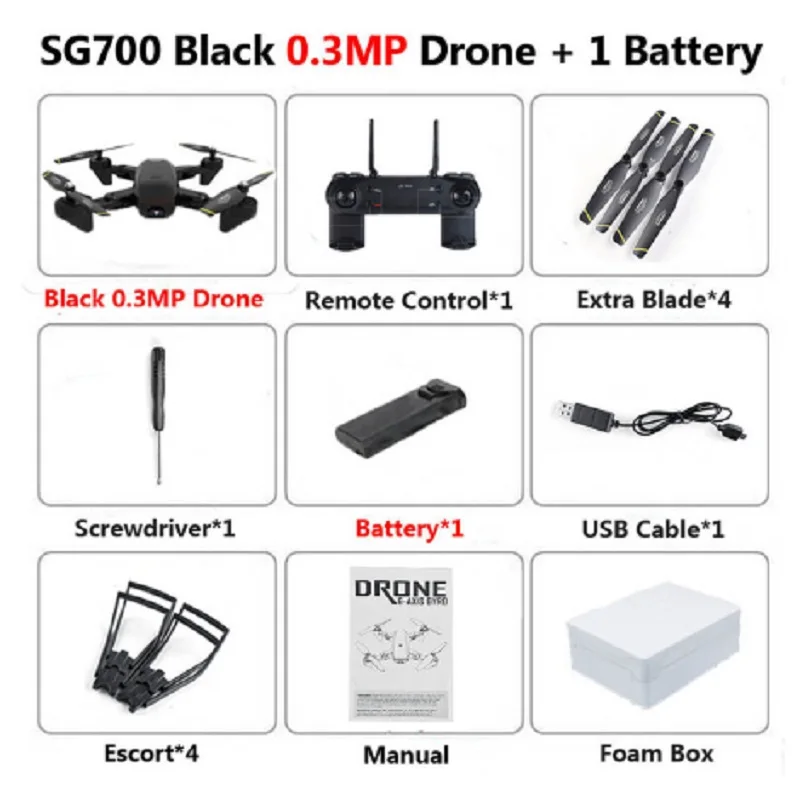 Black-0.3MP ZLL SG700 RC Дрон FPV Wifi 0.3MP/2MP HD камера селфи Квадрокоптер FPV профессиональные беспилотники долгий срок службы батареи игрушки для детей - Цвет: Black-0.3MP