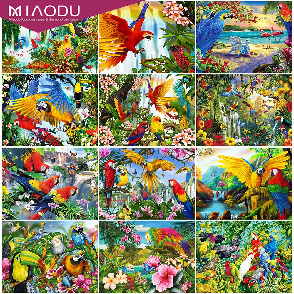 

Miaodu 5D Diamond Embroidery Parrot Full Drill Square Diamond Mosaic Animal Rhinestones Art Painting Cross Stitch Wall Decor