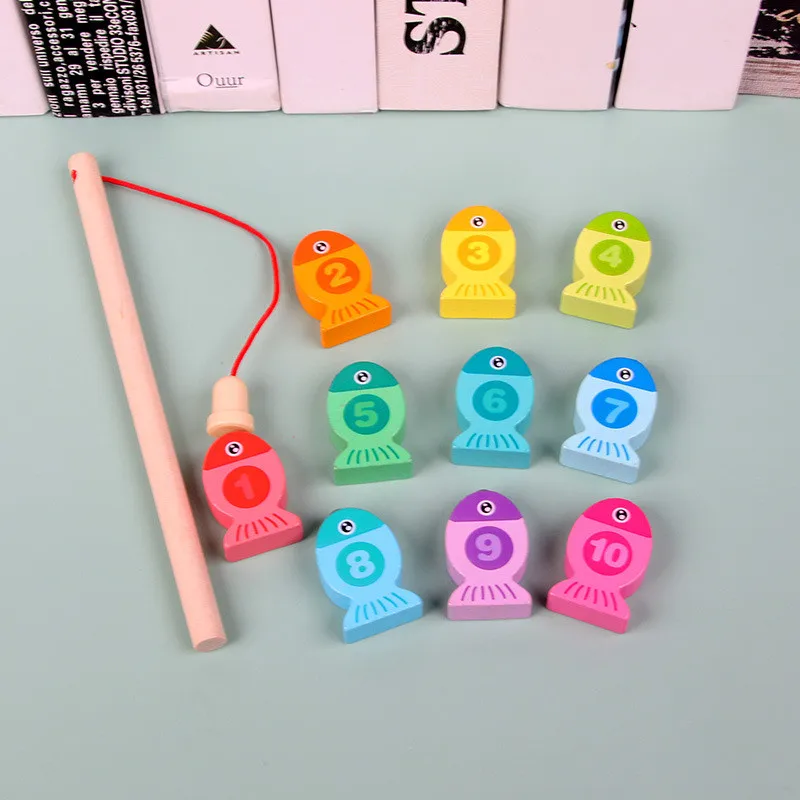 

Wooden Montessori Magnetic Fishing Game Toys for Children Learning Letter Digital Cognition Color Wood Math Fish Toy Gifts
