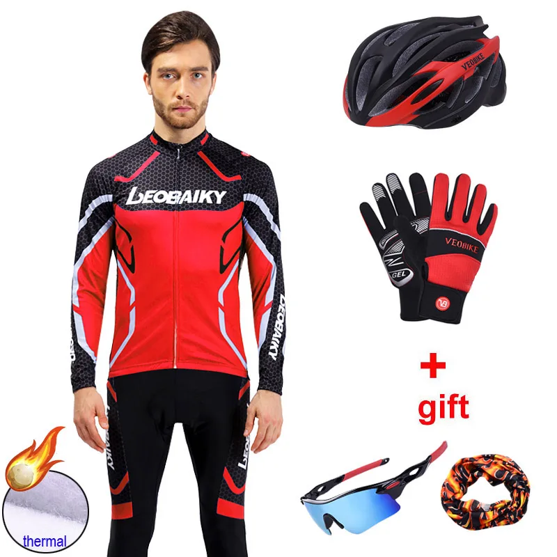 LEOBAIKY зимние термальные флисовые комплекты для велоспорта мужчин набор Джерси