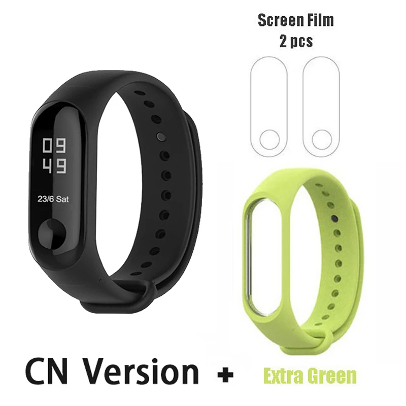 CN add green film Origina Xiaomi Mi Band 3 4 смарт-Браслет фитнес-браслет большой сенсорный экран OLED частота сердечных сокращений сообщения Smartband - Цвет: CN add green film