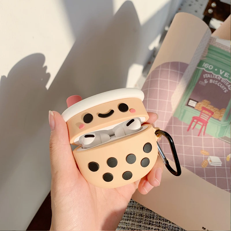 3D чехол для наушников Airpods Pro силиконовый с жемчужинами молочный чай наушники/Earpods