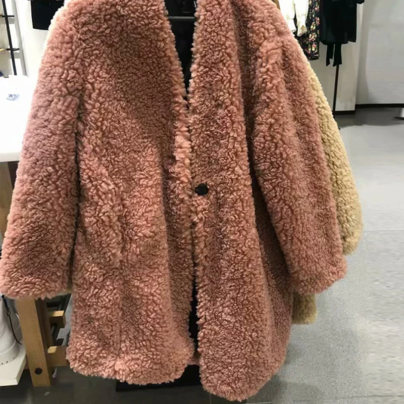 Женская длинная плюшевая куртка из искусственного меха с V образным