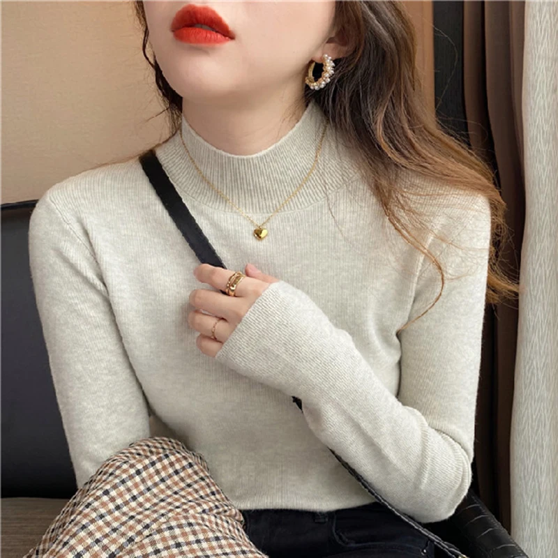 

2021 базовый свитер с высоким воротником, пуловер, женский осенне-зимний Повседневный облегающий свитер с длинным рукавом, женские шикарные Д...