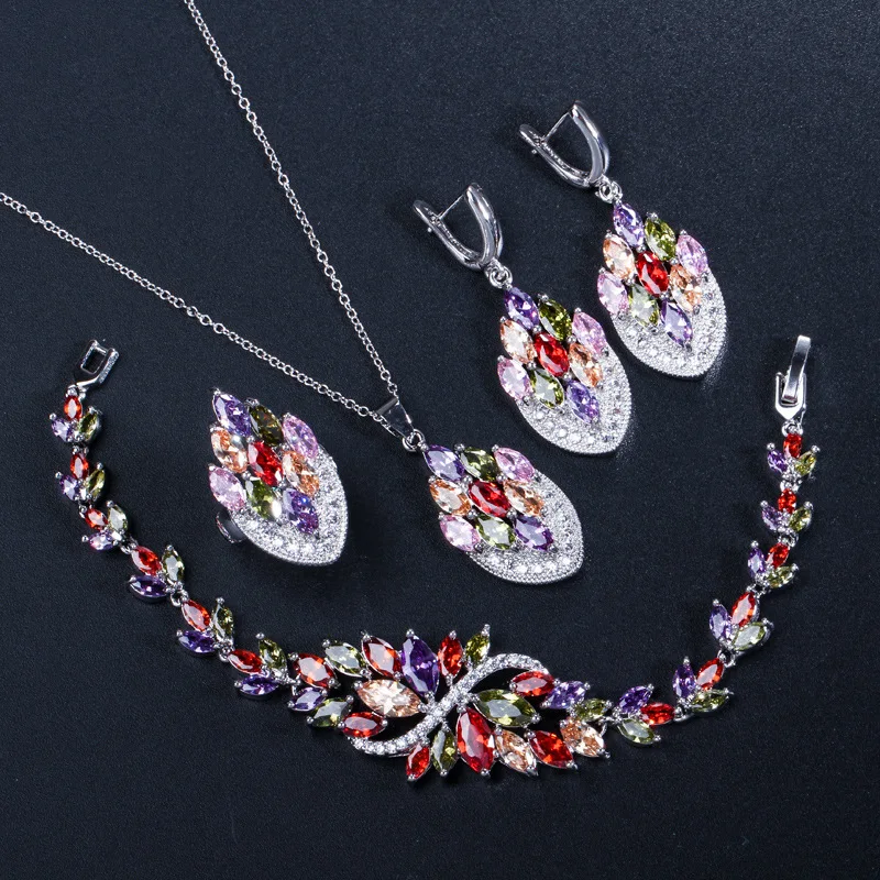 

Dinner Party Dress Set, Noble and Fashionable Color Zircon Set, Four-piece Set of Ring, Necklace, Earring, Bracelet