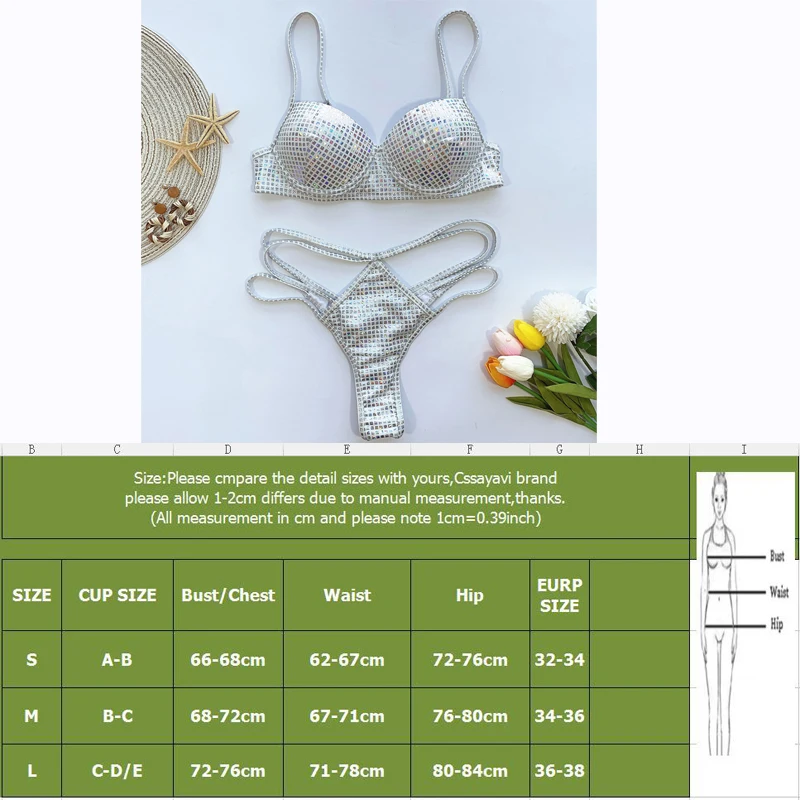 New Women Fashion Sexy Swimsuit Sequin Bikini Women's Explosive Push up Low Waist Swimwear Female Beachwear | Женская одежда