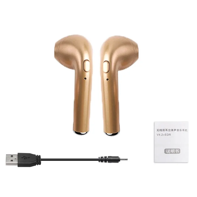 two golden I7 Bluetooth беспроводные наушники-вкладыши для i7s tws наушники спортивные с микрофоном для iPhone samsung huawei LG PK i9 i11 i12 i14 i200 - Цвет: two golden