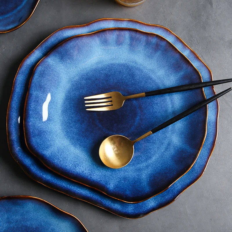 

NEW Ceramic Food Dish Flat Plate Pottery Irregular Dish Dinnerware Dropshipping Dishes Western Tableware Household Plate