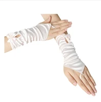 wholesale hot selling short white ivory satin hollow fingerless wedding wrist length bridal gloves