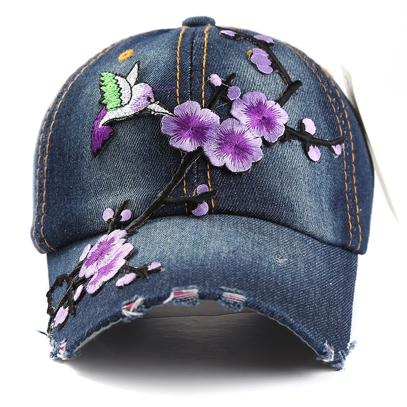 Wholesale Fashion New Denim Vintage baseball cap good quality rhinestone Floral cap Hip Hop Cap snapback hats for men and women