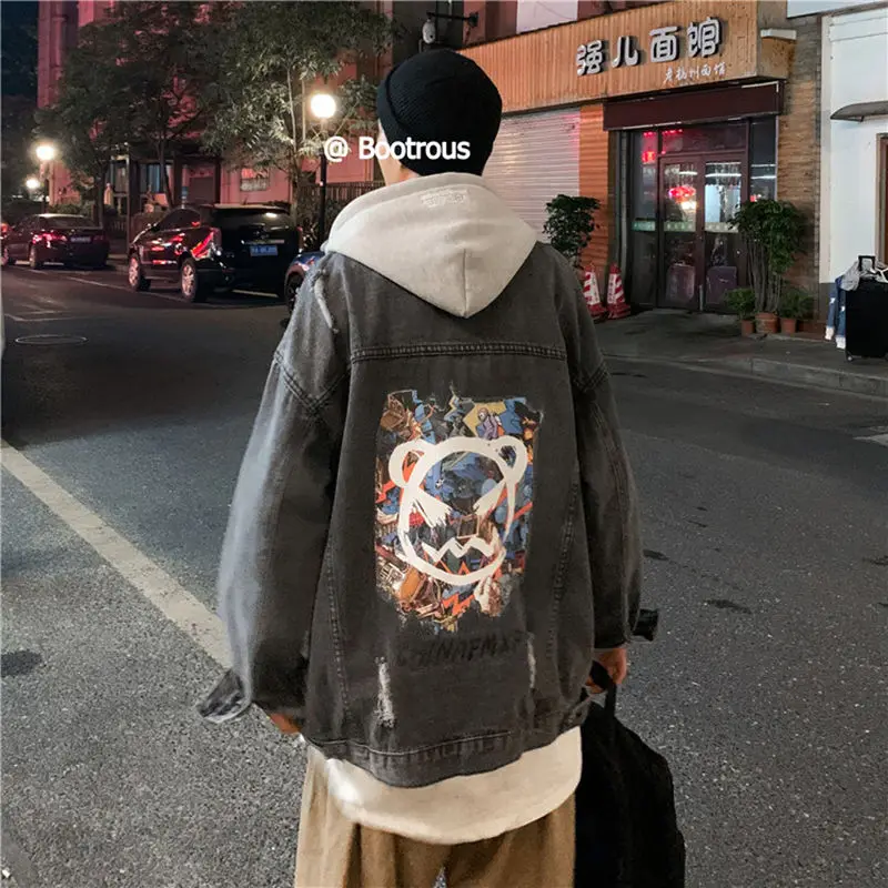 

Autumn high street cool creative graffiti printed denim jacket men's fashion brand large loose jacket Korean fashion