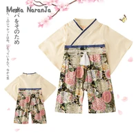 boys spring autumn long sleeved baby jumpsuit japanese style large flower printed pants romper kimono costume