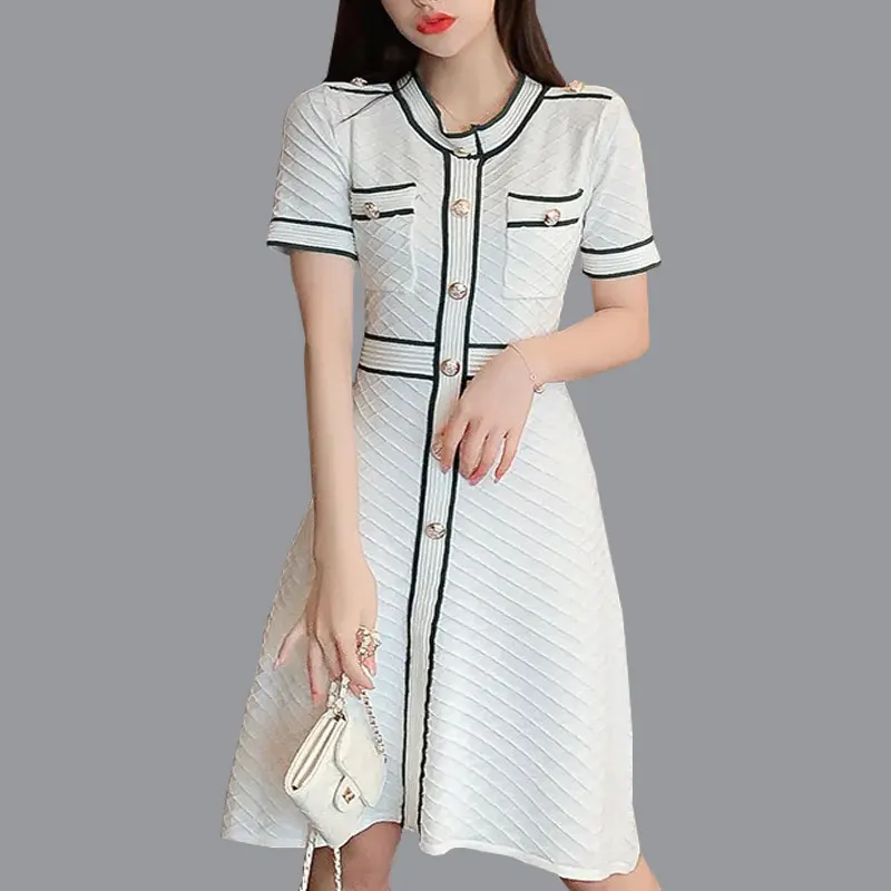 

Women Korean Knitted Dress Long Sleeve O Neck Elastic Slim Pencil Dresses Autumn Sexy Bodycon Split Green apricot Sweater Dress