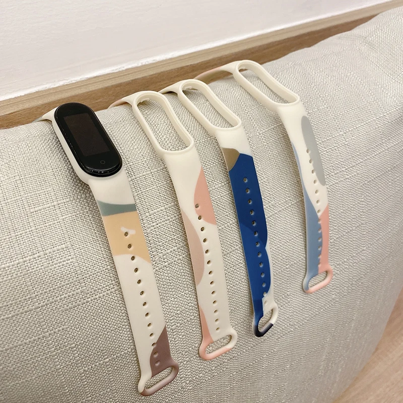 Printing Bracelet For Xiaomi Mi Band 7 6 5 4 Strap Mi Band 3 4 Replacement Silicone Wristband Rubber Correa For Mi Band 4 5 6 7