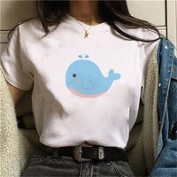 fahion women summer whale painting vintage fashion aesthetic white t shirt 90s cute art tee hipster top streetclothing