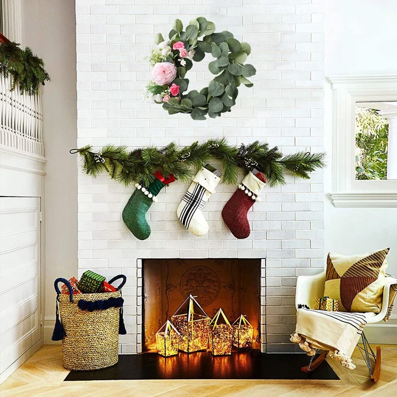 

Artificial Rose Flower Eucalyptus Leaves Wreath for Spring Greenery Wreath for Front Door Wall Window Wedding Home Decor