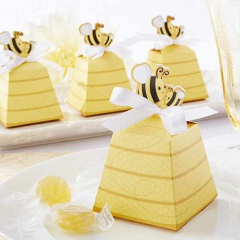 Caja de caramelos de abeja de miel con pajarita para Baby Shower, recuerdo de bautismo, regalo de cumpleaños, decoración de fiesta de boda, 30 unids/lote