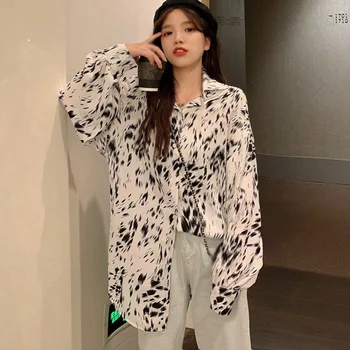 Spring Women Spotted Printing Shirts Long-sleeved Design Loose Temperament Blouse Tops 1