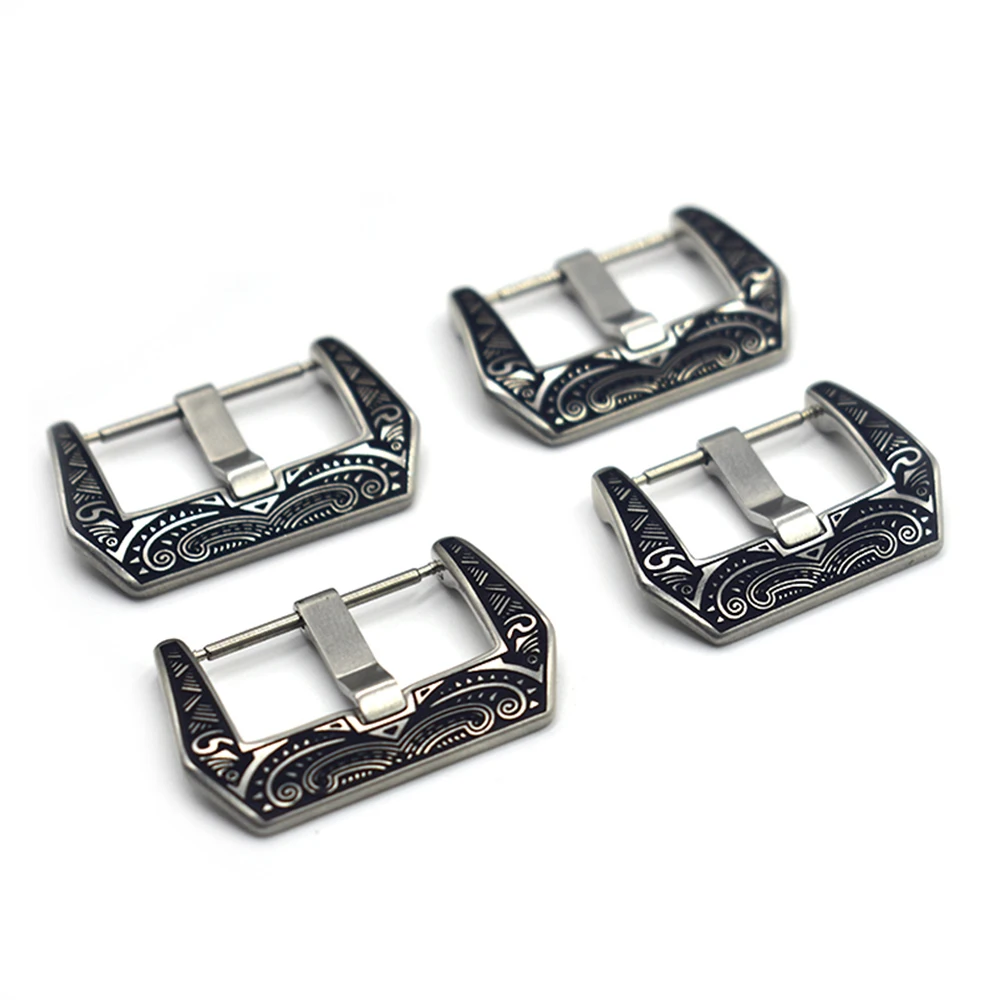 Пряжка мужская из нержавеющей стали 316L резной черный ремешок с матовой пряжкой