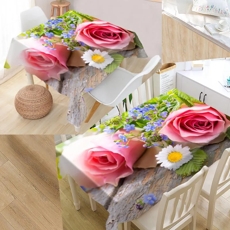

New Flower Rose Tablecloth 2022 Kitchen Christmas Decor Dining Table Decoration Home Rectangular Party Table Cover 0918