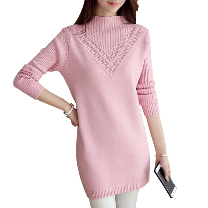 

Свитер женский осенне-зимний, с воротником-хомутом, однотонный, свободный, с длинным рукавом