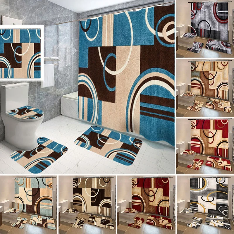 

Новый набор из четырех предметов в геометрическом стиле для ванной и туалета, набор ковриков для душа, Декоративный Коврик для ванны, Набор ...
