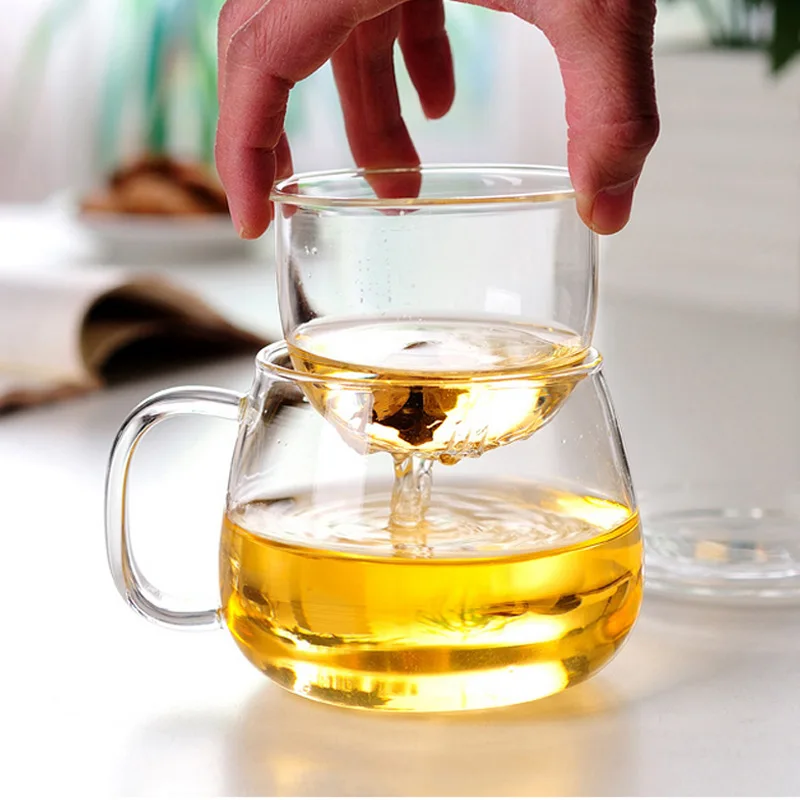 

3-piece Glass Tea Cup Home Kitchen with Infuser Water Cup Heat and Cold Resistant Coffee Cup Explosion Proof Tea Maker Mug Tea